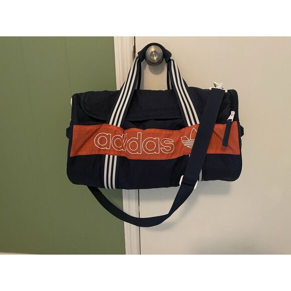 Adidas Originals Navy Red Duffel Bag Retro Trefoil Logo Gym Travel Shoulder Bag - Picture 1 of 9